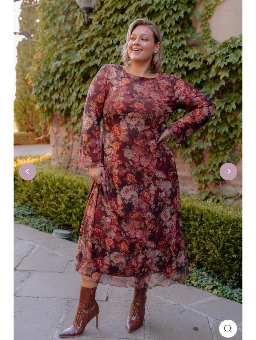 DM Fashion Phoebe Fall Floral Mesh Maxi Dress XL NWT Burgundy Long Sleeve Boho